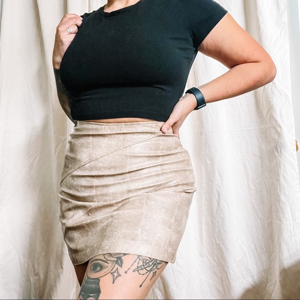 Vintage Wrapper Faux Snake Skin Leather Mini Skirt